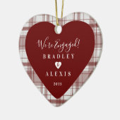 Kariertes Verlobtes Rotes Foto Keramik Ornament (Links)