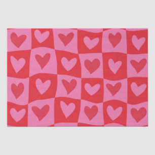 Kariertes verzerrtes Rosa und Rotes Herzen Muster  Seidenpapier