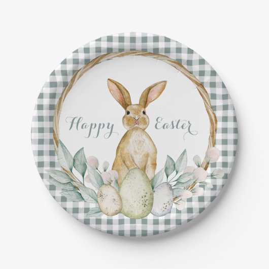 Kariertes Wasserfarben Blumenreath Frost Ostern Pappteller (Vorderseite)