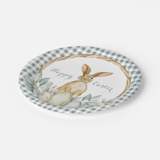 Kariertes Wasserfarben Blumenreath Frost Ostern Pappteller (Schrägansicht)