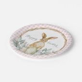 Kariertes Wasserfarben Blumenreath Frost Ostern Pappteller (Schrägansicht)