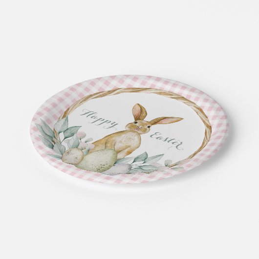 Kariertes Wasserfarben Blumenreath Frost Ostern Pappteller (Schrägansicht)