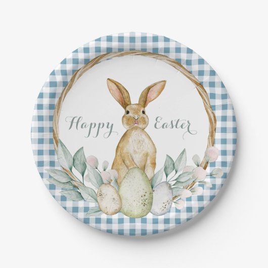 Kariertes Wasserfarben Blumenreath Frost Ostern Pappteller (Vorderseite)