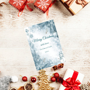 Kariertes Wasserfarben-Elegantes Eisblau-Weihnacht Feiertagskarte