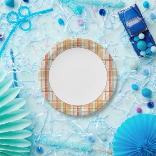 Kariertes Wasserfarbmuster im rustikalen Herbst Pappteller (Party)