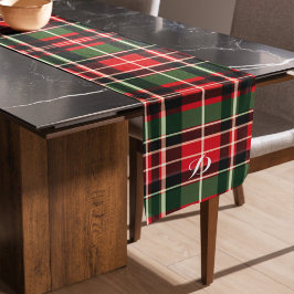 Kariertes Weihnachts-Monogramm Name Holiday-Muster Mittelgroßer Tischläufer