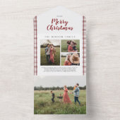 Kariertes Weihnachts-Rot 4 Foto Urlaub All In One Einladung (Innen Boden)