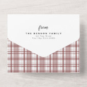 Kariertes Weihnachts-Rot 4 Foto Urlaub All In One Einladung (Rückseite)