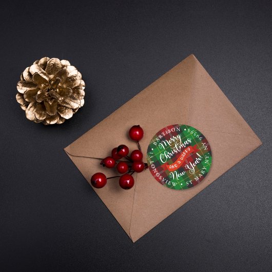 Kariertes Weihnachtsaufkleber Runder Aufkleber