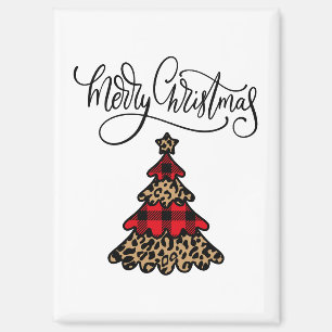 Kariertes Weihnachtsbaumdesign Frohe Weihnachten Magnet