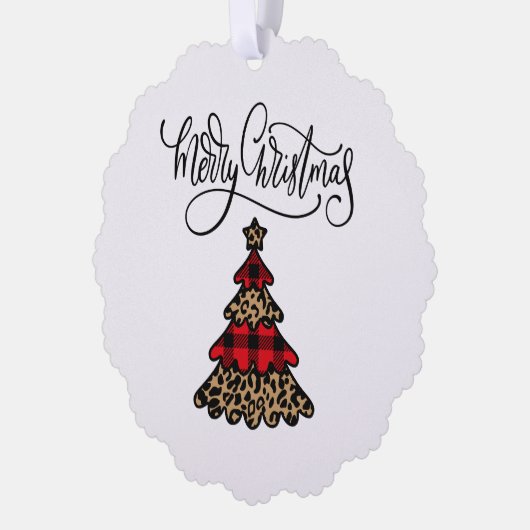 Kariertes Weihnachtsbaumdesign Frohe Weihnachten Ornament Karte (Links)