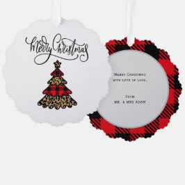 Kariertes Weihnachtsbaumdesign Frohe Weihnachten Ornament Karte
