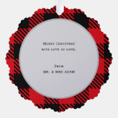 Kariertes Weihnachtsbaumdesign Frohe Weihnachten Ornament Karte (Rückseite)