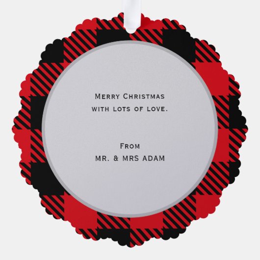 Kariertes Weihnachtsbaumdesign Frohe Weihnachten Ornament Karte (Rückseite)