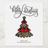 Kariertes Weihnachtsbaumdesign Frohe Weihnachten Weinetikett (Einzelnes Label)