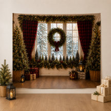 Kariertes Weihnachtsfenster Familienfoto Hintergru