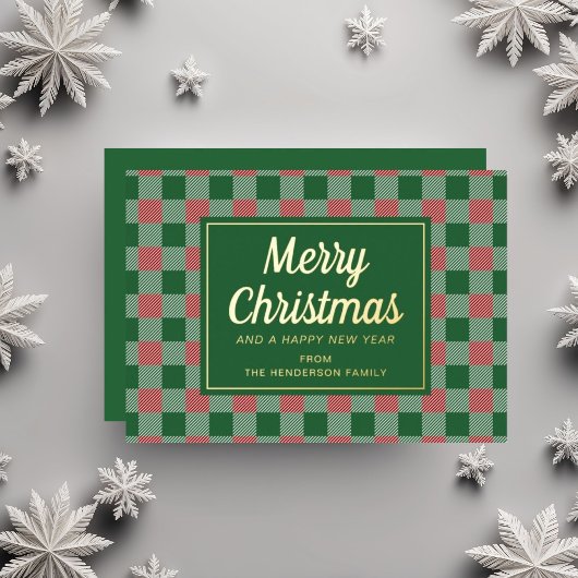 Kariertes Weihnachtsfest Folien Feiertagskarte