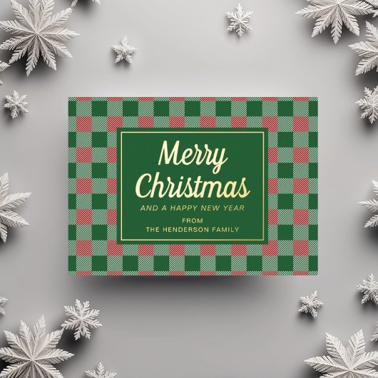 Kariertes Weihnachtsfest Folien Feiertagskarte