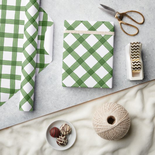 Kariertes Weihnachtsfest in Aquarellgrün Geschenkpapier (Kunsthandwerk)