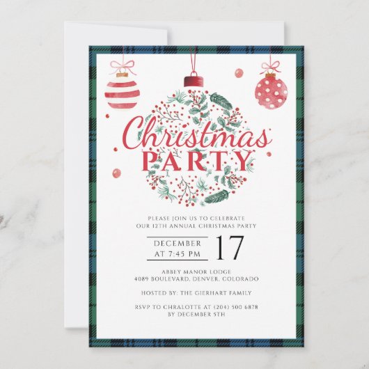 Kariertes Weihnachtsfest Party Rustic Campbell Tar Einladung (Vorderseite)
