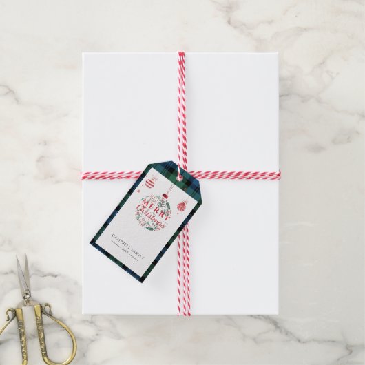 Kariertes Weihnachtsfest Party Rustic Campbell Tar Geschenkanhänger (Mit Garn)