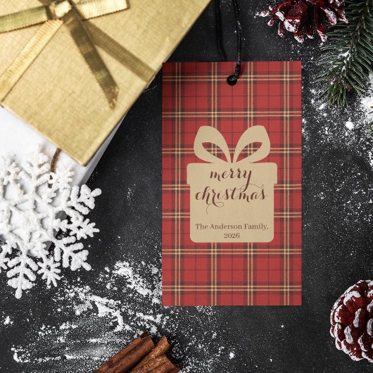 Kariertes Weihnachtsfest - Rotes Muster - Geschenkanhänger