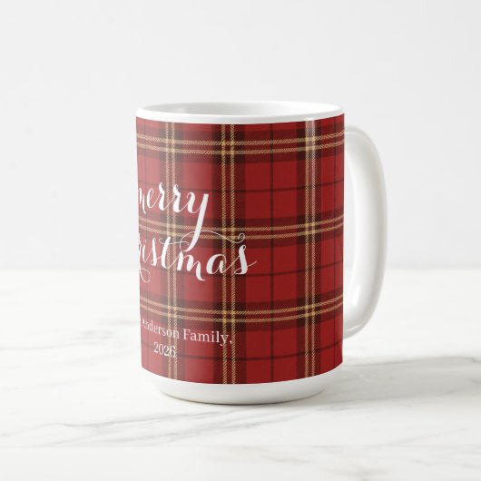 Kariertes Weihnachtsfest - Rotes Muster - Kaffeetasse (VorderseiteRechts)