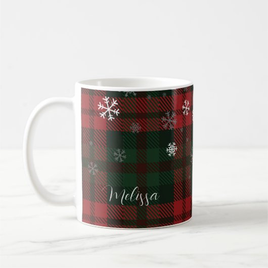 Kariertes Weihnachtsfest Snowflakes Muster Kaffeetasse (Links)