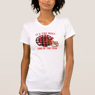 Kariertes Weihnachtsfußball-Girlfriend-T-Shirt T-Shirt