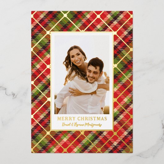 Kariertes WeihnachtsGold Folien Feiertagskarte (Vorderseite)