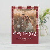 Kariertes Weihnachtskarte mit Foto Feiertagskarte (Stehend Vorderseite)