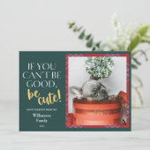 Kariertes Weihnachtsmann-Foto Feiertagskarte (Stehend Vorderseite)