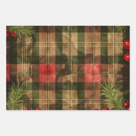 Kariertes Weihnachtsmuster Geschenkpapier Set (Vorderseite)