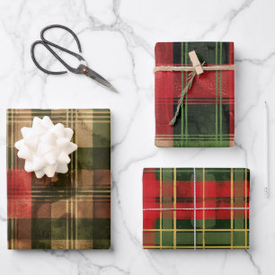 Kariertes Weihnachtsmuster Geschenkpapier Set