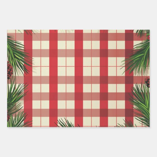 Kariertes Weihnachtsmuster Geschenkpapier Set (Vorderseite)