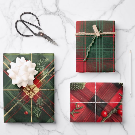 Kariertes Weihnachtsmuster Geschenkpapier Set (Vorderseite)