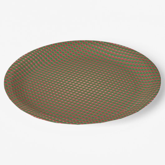 Kariertes Weihnachtsmuster Pappteller (Schrägansicht)