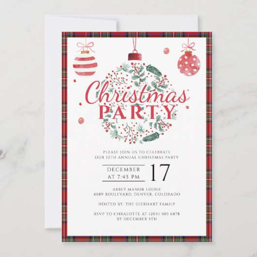 Kariertes WeihnachtsParty Rustic Stewart Tartan Einladung (Vorderseite)