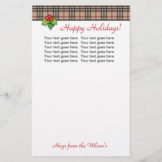 Kariertes Weihnachtspersönliches Briefpapier-Rot Briefpapier (Vorderseite)