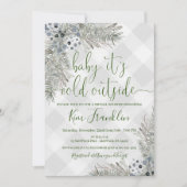 Kariertes Winter-Brautparty in Blau und Grau Einla Einladung (Vorderseite)
