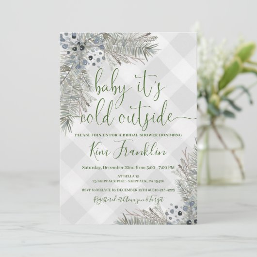 Kariertes Winter-Brautparty in Blau und Grau Einla Einladung (Stehend Vorderseite)