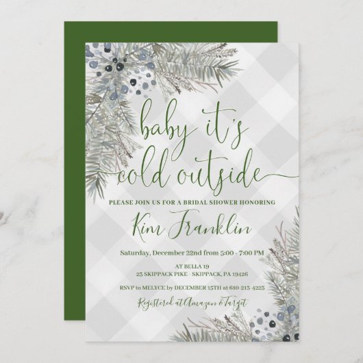 Kariertes Winter-Brautparty in Blau und Grau Einla Einladung (Vorne/Hinten)