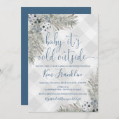 Kariertes Winter-Brautparty in Blau und Grau Einla Einladung (Vorne/Hinten)