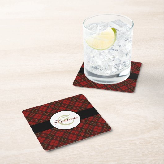 Kariertes Wintermuster Monogram Rechteckiger Pappuntersetzer (Vor Ort)