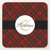 Kariertes Wintermuster Monogram Rechteckiger Pappuntersetzer (Vorderseite)