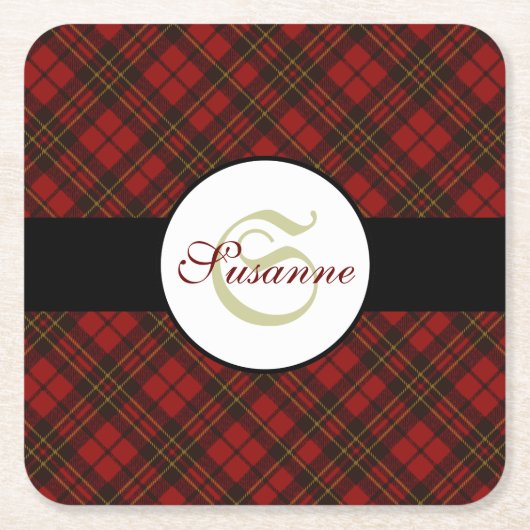 Kariertes Wintermuster Monogram Rechteckiger Pappuntersetzer (Vorderseite)