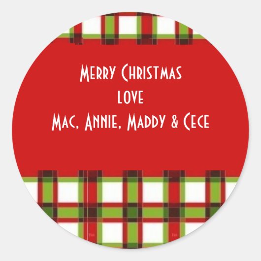 Kariertes Xmas-Etikett Runder Aufkleber (Vorderseite)