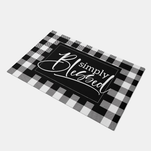 Kariertes Zitat aus schwarzem und weißem Buffalo Fußmatte (Schrägansicht)