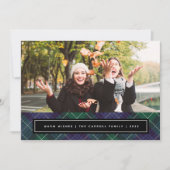 Kariertes  zweiseitiges Foto aus blaugrünem Tartan Feiertagskarte (Vorderseite)