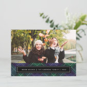 Kariertes  zweiseitiges Foto aus blaugrünem Tartan Feiertagskarte (Stehend Vorderseite)